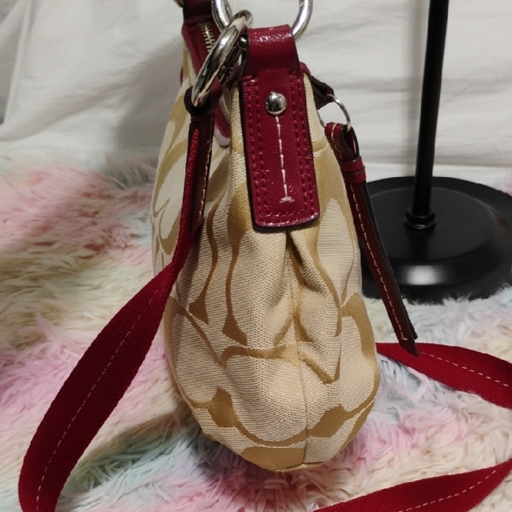 SALE! NWOT Coach Red & Tan Demi Stripe Shoulder/Crossbody Bag - Picture 7 of 14